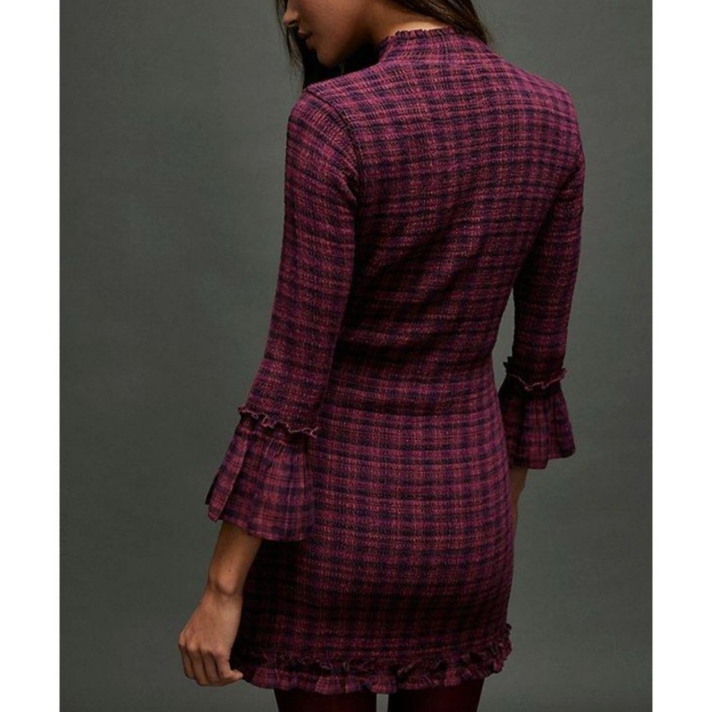 Free People Autumn Chill Plaid Mini Dress in Pomegranate Overdye - Picture 2 of 8